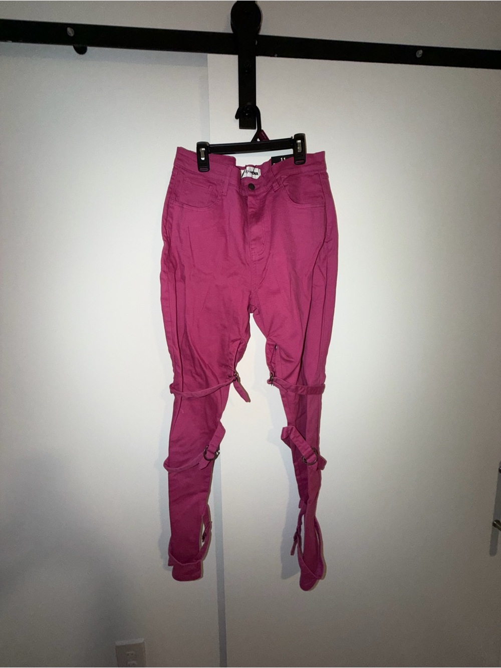 Fashion Nova Magenta Skinny Jeans with Strap Details